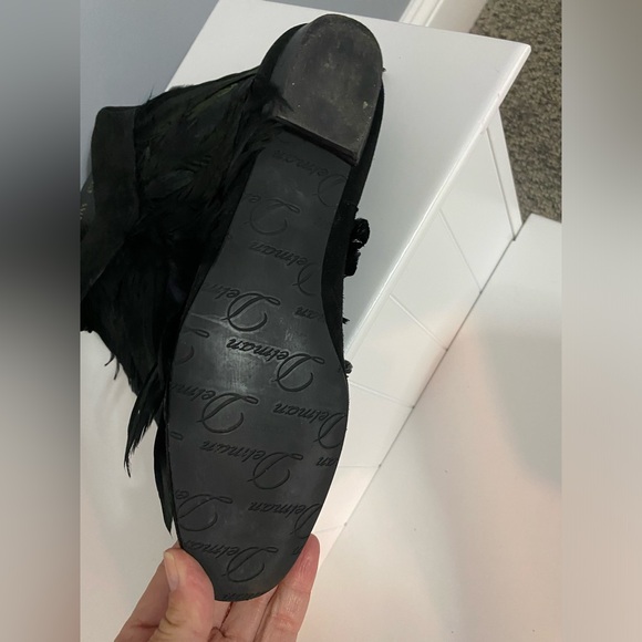 NEW LOW PRICE Delman black leather boots with feather adornment - Picture 4 of 4